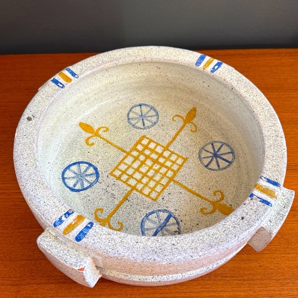 Modernist Bowl Tray Planter Alfaraz ceramic art Brutalist Hand painted Large - Picture 1 of 12